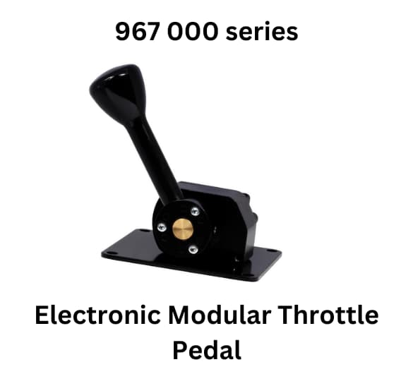 Visual representation of the 967000 Series Electronic Modular Throttle Pedal by MCS, emphasizing its modular design and functionality